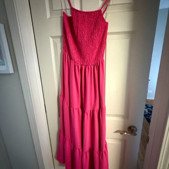 NWT Pink Smocked Tiered Maxi Dress - Picture 3 of 5